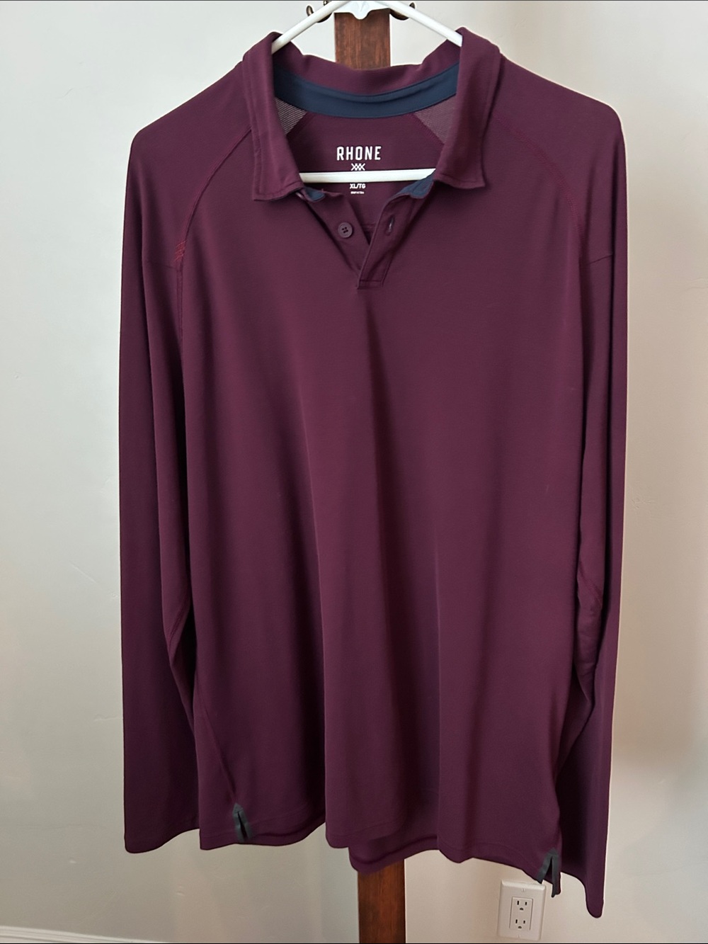 Rhone Men's Delta Pique Long Sleeve Performance Polo Maroon Size XL